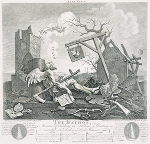 Bathos, Manner of Sinking, i sublima målningar inskrivna till återförsäljarna i mörka bilder, 1764 (etsning och gravyr) av William Hogarth