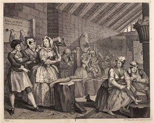 Hampbearbetning i Bridewell: En prostituerads liv, plansch 4 av William Hogarth