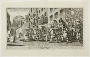 Burning the Rumps vid Temple Bar, plåt elva från Hudibras av William Hogarth