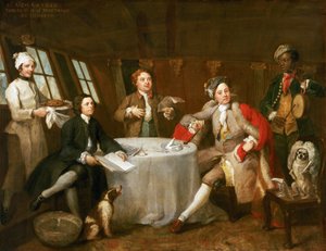 Kapten George Graham (1715-1747), i hytten på sitt fartyg "Nottingham", målning till minne av hans seger utanför Oostende (Belgien) i juni 1745 över en fransk handelseskadron med ett rikt byte av William Hogarth