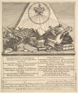 Kronor, mitrar, Maces, etc., 1755. av William Hogarth