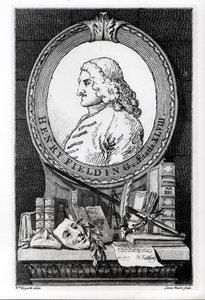 Henry Fielding (1707-54) vid fyrtioåtta års ålder, graverad av James Basire av William Hogarth