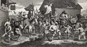 Hudibras Encounters the Skimmington, graverad av T.E. Nicholson, från "Hudibras", av Samuel Butler (1612-80) från "The Works of Hogarth", publicerad 1833 av William Hogarth