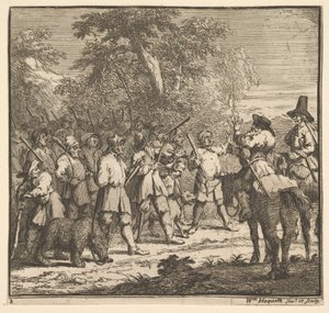 Hudibras första äventyr Sjutton små illustrationer för Samuel Butlers Hudibras, n..., 1721-26. av William Hogarth