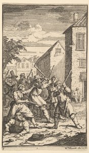Hudibras besegrad av Trulla Sjutton små illustrationer för Samuel Butlers Hudibr..., 1721-26. av William Hogarth