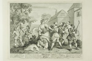 Hudibras besegrad av Trulla, plansch fem från Hudibras av William Hogarth