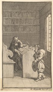 Hudibras och advokaten Sjutton små illustrationer för Samuel Butlers Hudibras, nr..., 1721-26. av William Hogarth