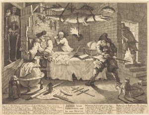 Hudibras slår Sidrophel och hans man Wacum av William Hogarth