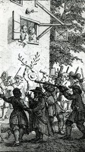 Hullabaloo mot en skräddare av William Hogarth