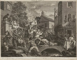 Humors of An Election (uppsättning om fyra) (gravyr) av William Hogarth
