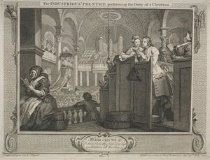 Industri och sysslolöshet: Den flitiga Prentice Performing the Duty of a Christian, 1747. av William Hogarth