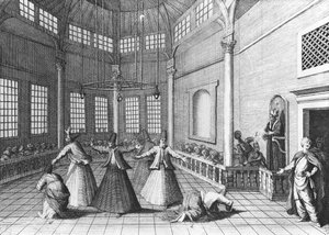Inde i en tyrkisk moske, illustration fra Aubry de la Mottrayes 