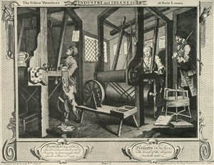 Interiör av en vävarverkstad, 1747, 1925. av William Hogarth