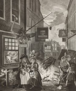 God natt. Från: The Four Times of the Day / De fyra tiderna på dagen. 1738 av William Hogarth