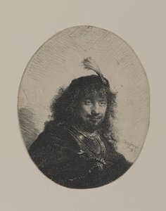 Rembrandt med plymad mössa och sänkt sabel av William Hogarth
