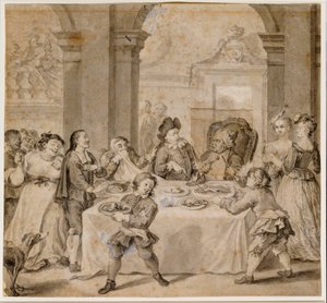 Sancho vid den magnifika festen, från "Don Quijote" av Miguel de Cervantes av William Hogarth