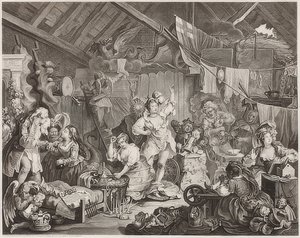 Promenerande skådespelerskor som klär sig i en lada. 1738 av William Hogarth