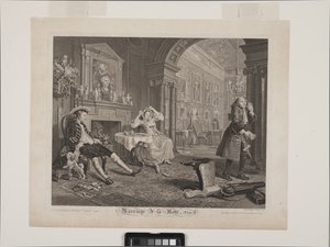 Frukostscenen: Marriage À La Mode, tavla 2 (etting och gravyr) av William Hogarth