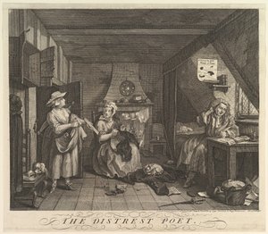 The Distrest Poet, 15 december 1740. av William Hogarth