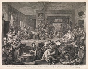 Valet, plansch 1: ”En valfest” av William Hogarth
