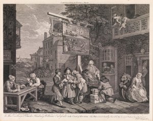 Valet, plansch 2: "Röstvärvning" av William Hogarth