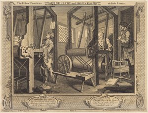 Lärlingskamraterna vid sina vävstolar av William Hogarth
