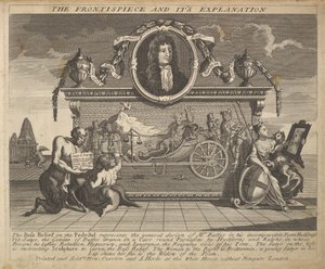Frontispicen och dess förklaringsplatta 1: Illustrationer till Samuel Butlers Hud..., 1725-30. av William Hogarth