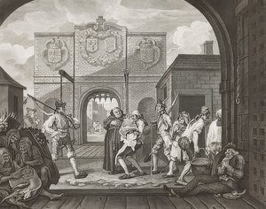 Porten till Calais, eller O Roast Beef of Old England, eller Oh, Roast Beef of Old England. 1749 av William Hogarth