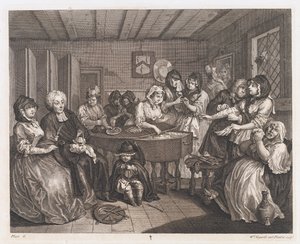 Skökans begravning, designad 1732, tryckt 1744 (etsning och gravyr) av William Hogarth