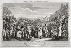 Den sysslolöse lärjungen avrättad i Tyburn, plansch XI i "Industry and Idleness", utgiven 1733 (gravyr) av William Hogarth