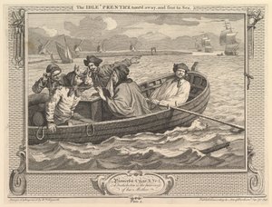 The Idle Prentice Turned Away and Send to Sea: Industry and Idleness, skylt 5, 30 september 1747. av William Hogarth