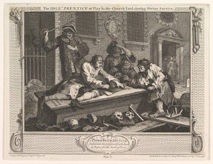 The Idle Prentice at Play in the Church Yard Industry and Idleness, skylt 3, 30 september 1747. av William Hogarth