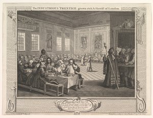 The Driftous Prentice Grown Rich and Sheriff of London Industry and Idl..., 30 september 1747. av William Hogarth