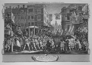 The Driftous Prentice Lord-Mayor of London - Skylt 12 från Industry and Idleness, 1747 av William Hogarth