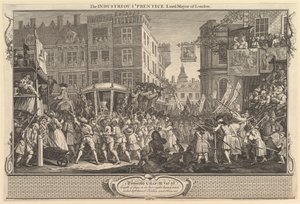 The Industrious Prentice Lord Mayor of London: Industry and Idleness, tallrik..., 30 september 1747. av William Hogarth