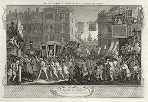 The Industrious "Prentice Lord Mayor of London, platta XII i "Industry and Idleness", publicerad 1833. av William Hogarth