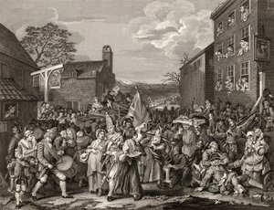 Marschen till Finchley, graverad av T.E. Nicholson, från "The Works of Hogarth", publicerad 1833 av William Hogarth