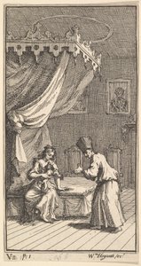 The New Metamorphosis, Plate 5: Fantasio, Transformed into a Lapdog, in the with Donna The..., 1724. av William Hogarth