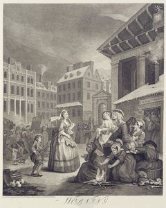 Tider på dagen: Morgon (gravyr) av William Hogarth