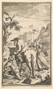 Trulla attackerar Hudibras Sjutton små illustrationer för Samuel Butlers Hudibras..., 1721-26. av William Hogarth