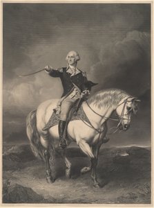 George Washington till häst av William Holl II after John Faed