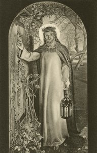 The Light of the World, målning i Keble College, Oxford, Oxfordshire, föreställande Kristus bärande en lykta och knackar på en dörr (s/v foto) av William Holman (after) Hunt