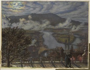 Utsikt från terrassen av flodlandskapet på natten The Terrace, Bern (titel på objekt) av William Holman Hunt