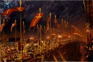 London Bridge på natten för prinsen och prinsessan av Wales bröllop, 1863 av William Holman Hunt