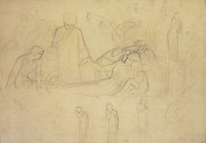 Studier för figurerna av doktorn, sörjande och Minerva av William Holman Hunt