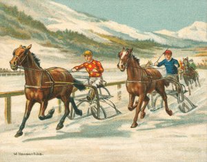 Racer historiska och moderna, travlopp på is (chromolitho)