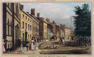 Broad Way från Bowling Green, graverad av J.R. Hutchinson, 1828