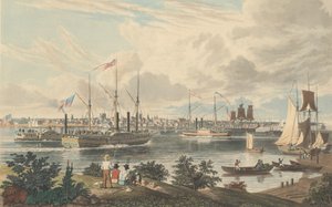 Staden Detroit, Michigan: Tagen från Kanadas kust nära färjan, publicerad 1837.