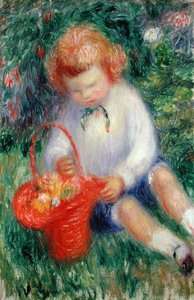 Lenna med en korg med blommor (olja på duk) av William James Glackens