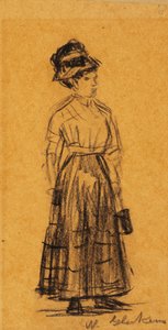 Kvinna i svart hatt och svart kjol av William James Glackens